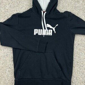 Puma Mens Small Black Hoodie With Puma Logo, Pocket, Drawstring Hooded